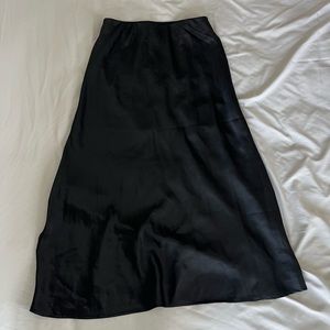 A new day black satin midi skirt
